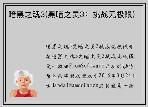 暗黑之魂3(黑暗之灵3：挑战无极限)
